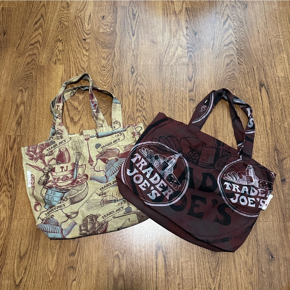 Trader Joe's Reusable 2 Tote Bags Rare Unique HTF grocery everyday bag